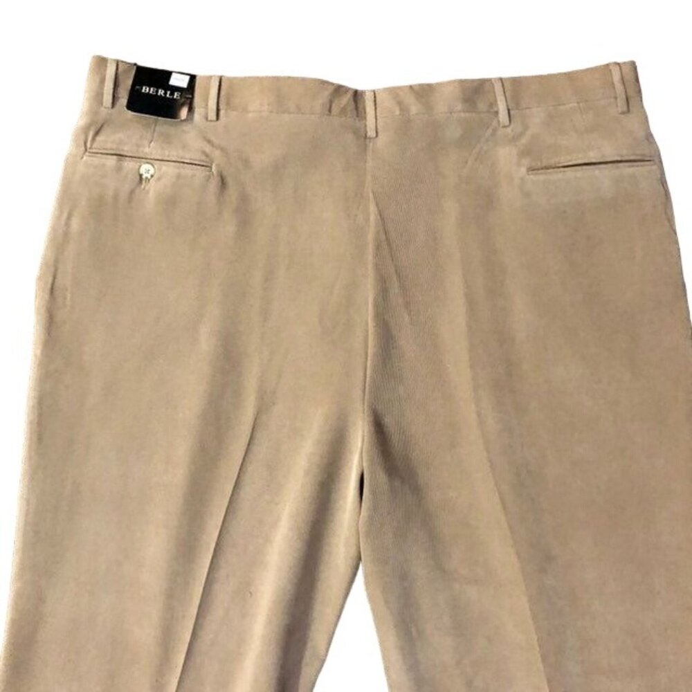 Berle Dress Pants Mens 48 NEW Corduroy Unhemmed Tan Pleated - Picture 7 of 11
